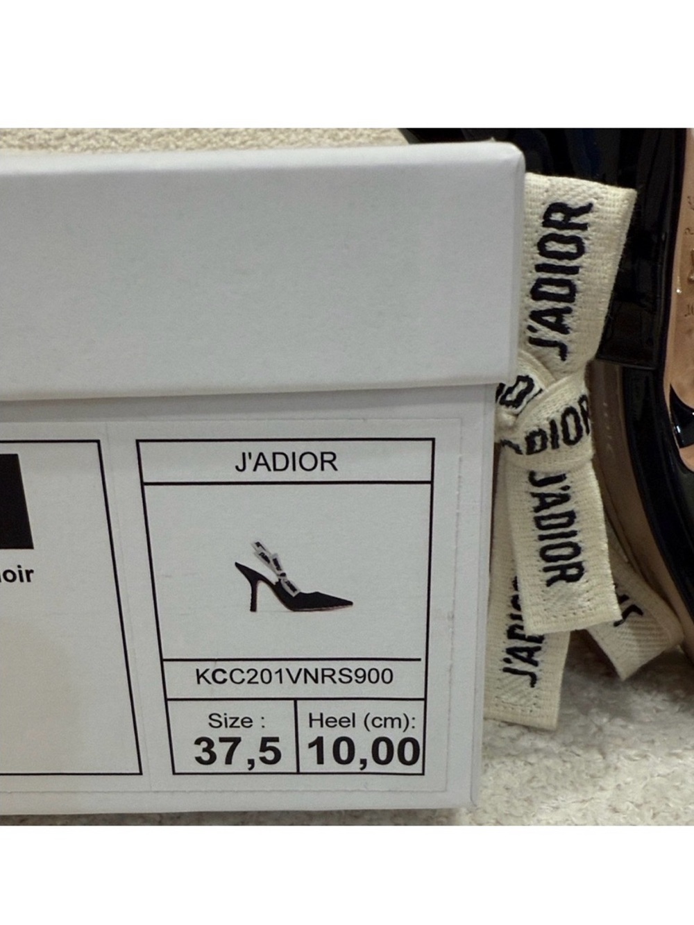 Dior Black Patent J'Adior Slingback Heels with Ivory Logo Ribbon - Picture 6 of 6